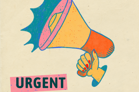 Pink Blue Yellow Megaphone Urgent Call To Action Instagram Post